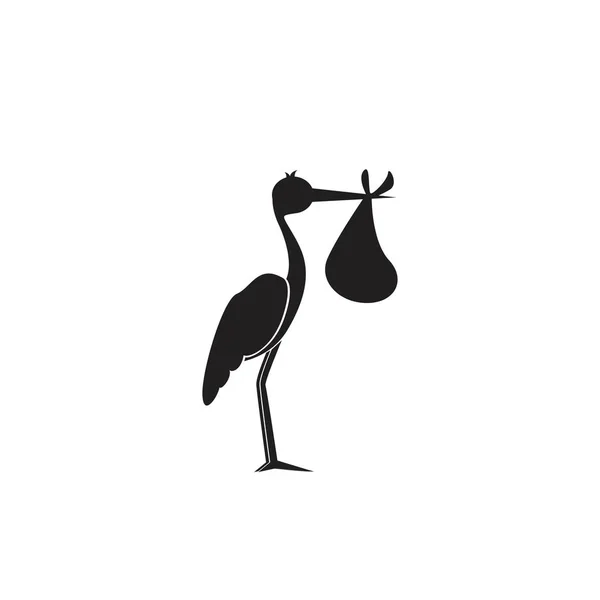 Cigogne et bébé noir sur fond blanc — Image vectorielle