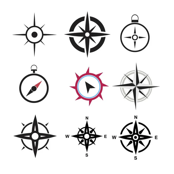 Schwarze Kompasssymbole auf weißem Hintergrund — Stockvektor