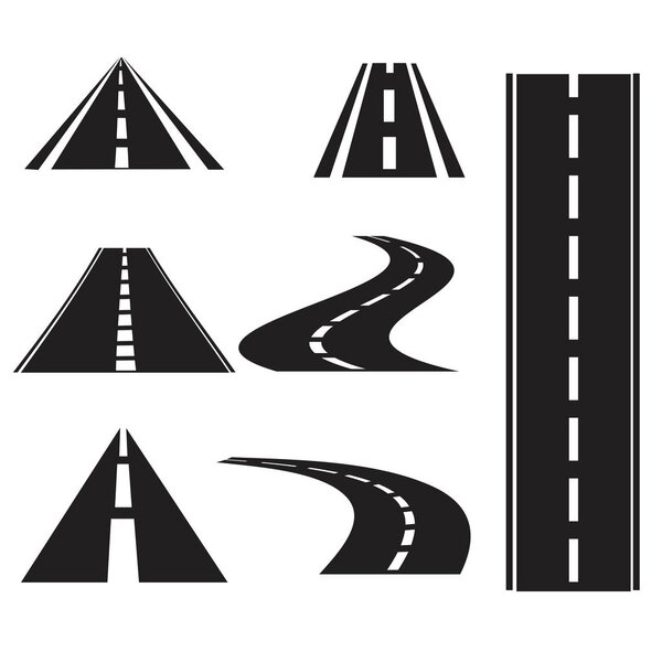 Road icons set, isolated on white background,