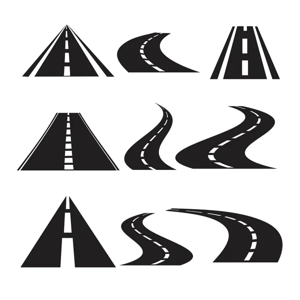 Road icons set, isolated on white background, — Stock Vector