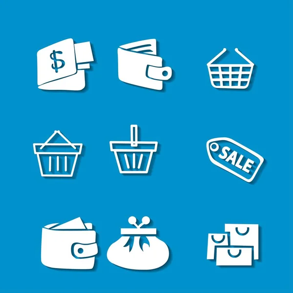 Set of shopping icons on blue background — Stock Vector