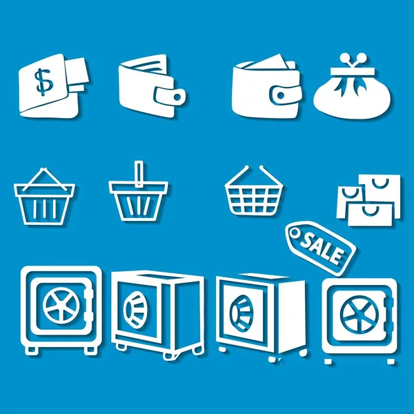 Set of shopping icons on blue background — Stock Vector