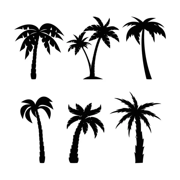 Palm bomen zwarte silhouetten set — Stockvector