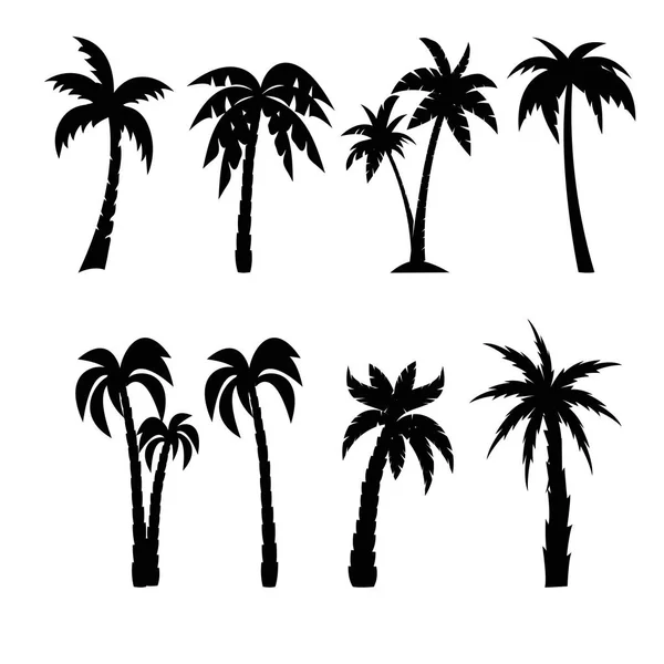 Palm Trees svarta silhuetter set — Stock vektor