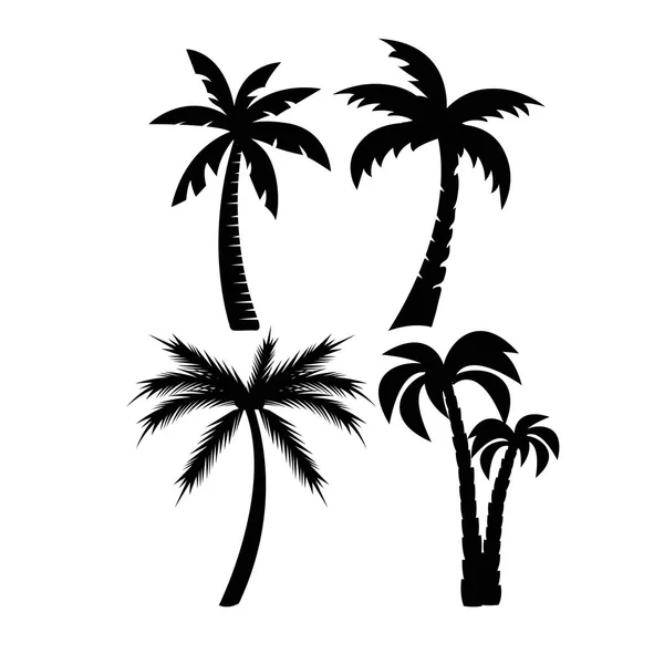 Palm bomen zwarte silhouetten set — Stockvector