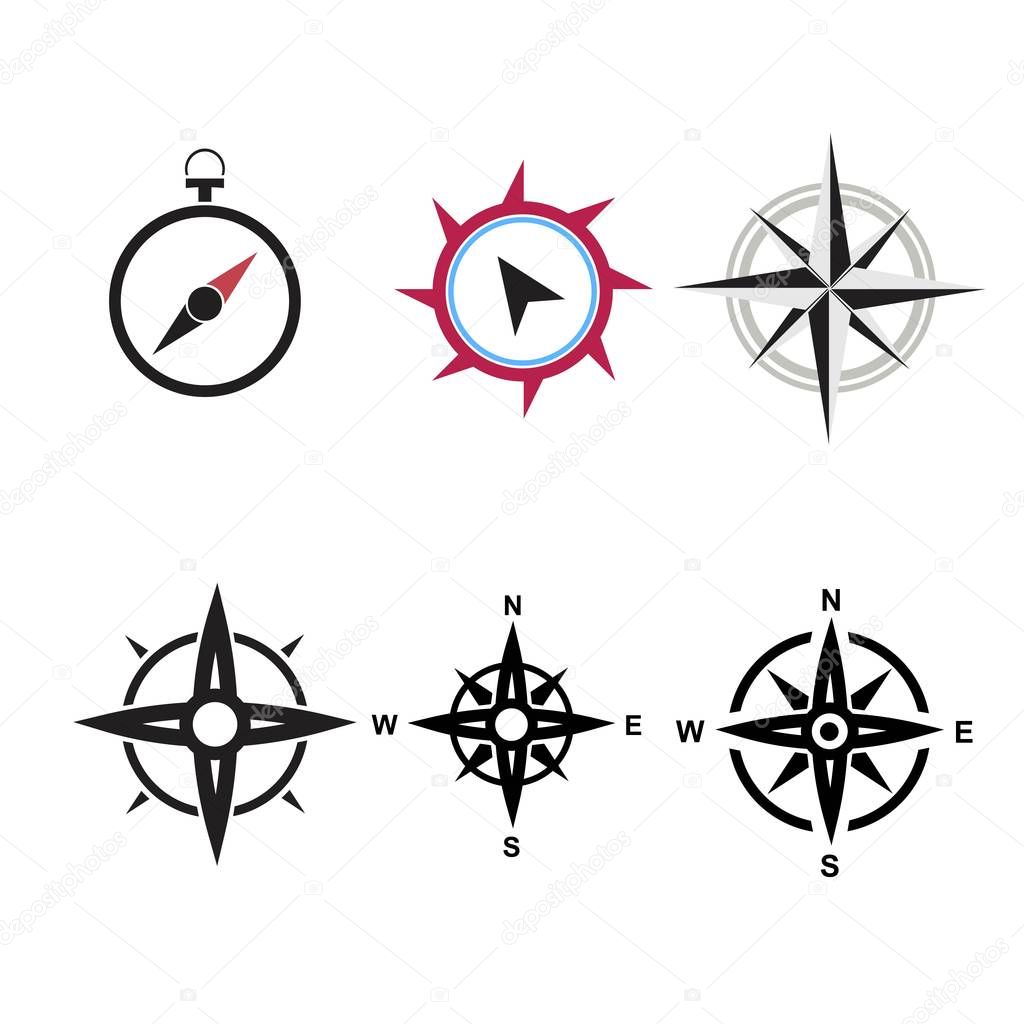 black compass icons set on white background