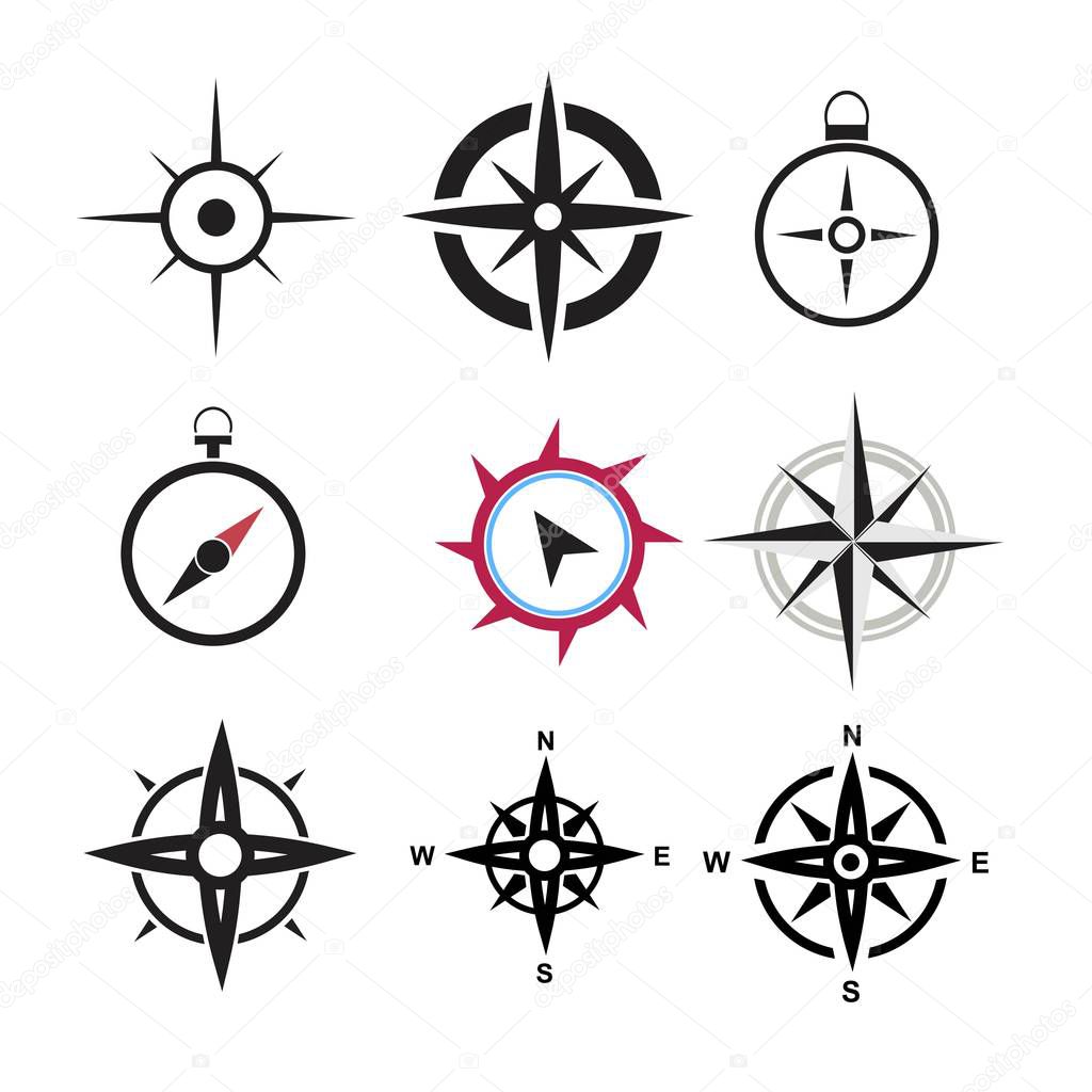 black compass icons set on white background