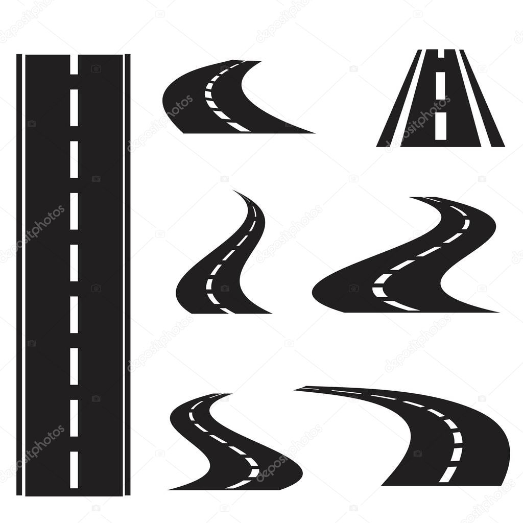 Road icons set, isolated on white background,