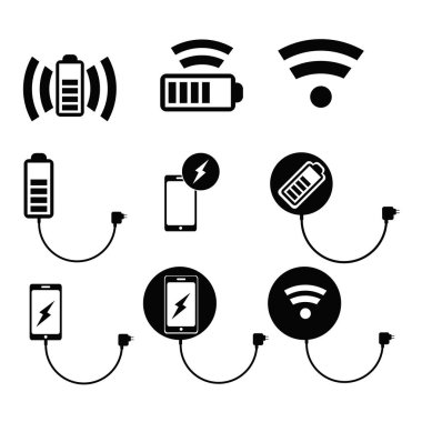 Kablosuz tuş takımı smartphone veya tablet Icons set için şarj