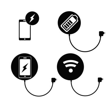Kablosuz tuş takımı smartphone veya tablet Icons set için şarj