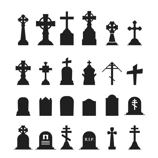 Conjunto de lápidas e iconos de lápidas aislados sobre fondo blanco — Archivo Imágenes Vectoriales