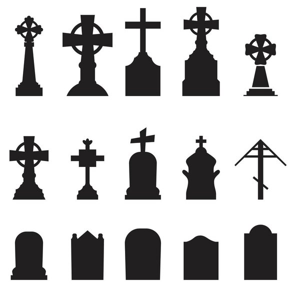 Gravestones and tombstones icons set isolated on white background