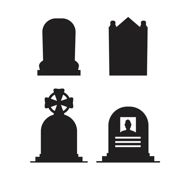Mezar taşları ve mezar taşları simgeleri beyaz arka plan üzerinde izole ayarlanmış — Stok Vektör