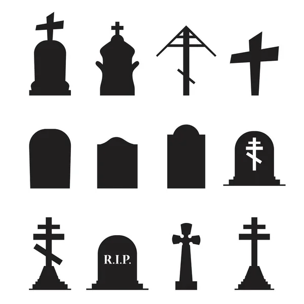 Pierres tombales et les icônes de pierres tombales mis isolé sur fond blanc — Image vectorielle