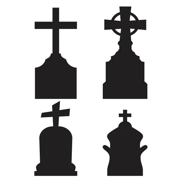 Gravestones and tombstones icons set isolated on white background — Stock Vector