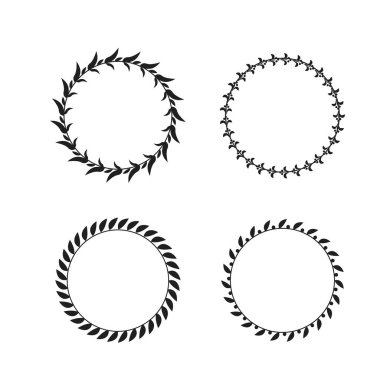 Tasarım elemanları olarak kullanılmak üzere siyah ve beyaz dairesel defne çelenkleri koleksiyonu