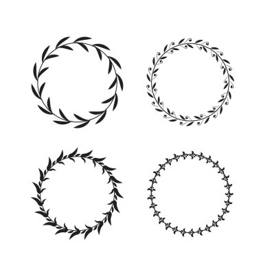 Tasarım elemanları olarak kullanılmak üzere siyah ve beyaz dairesel defne çelenkleri koleksiyonu