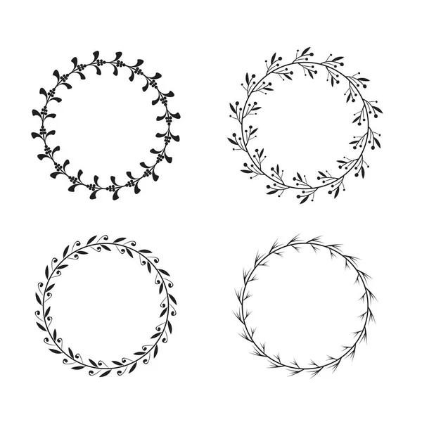 Coleção de coroas de louro circulares em preto e branco para uso como elementos de design — Vetor de Stock
