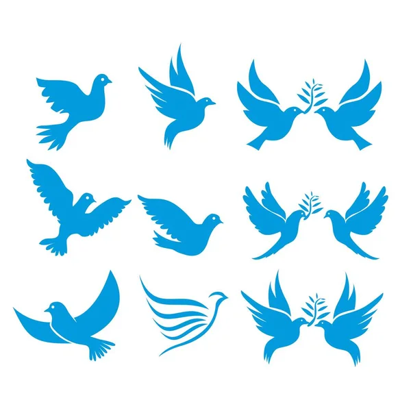 Ensemble d'oiseaux volants signe isolé sur blanc . — Image vectorielle