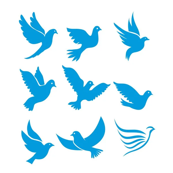 Conjunto de aves voladoras signo aislado en blanco . — Vector de stock