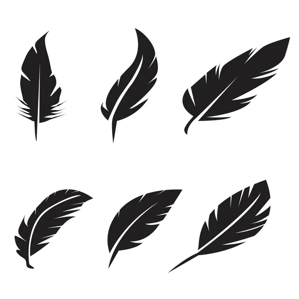 Symbole schwarzer Federn auf weißem Hintergrund — Stockvektor