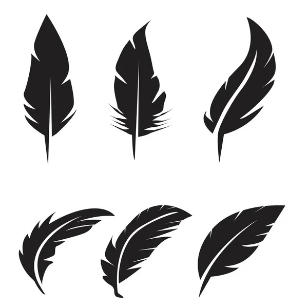 Black feather icons set on white background — Stock Vector