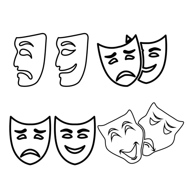 Conjunto de máscaras teatrales aisladas sobre fondo blanco — Vector de stock