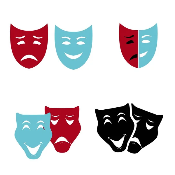Conjunto de máscaras teatrales aisladas sobre fondo blanco — Vector de stock