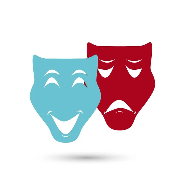 Símbolo de teatro riendo y llorando máscara dibujo — Vector de stock