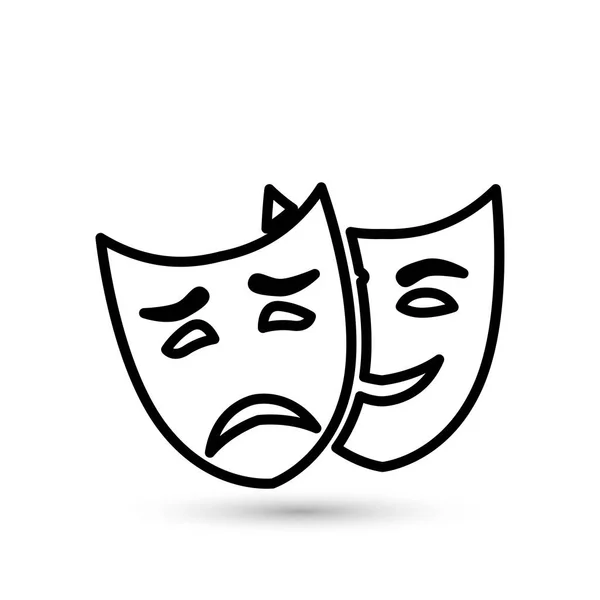 Símbolo de teatro riendo y llorando máscara dibujo — Vector de stock