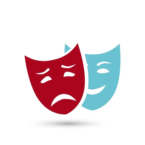Símbolo de teatro riendo y llorando máscara dibujo — Vector de stock