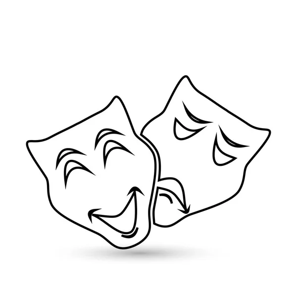 Theater symbol laughing and crying mask drawing — Stock Vector