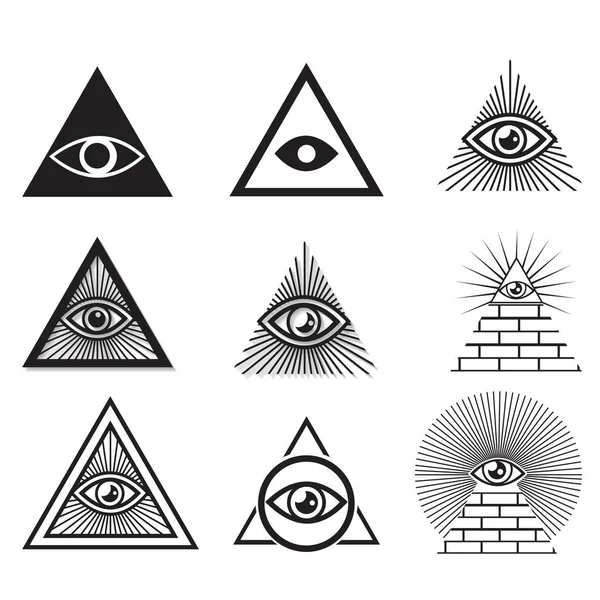 Ícone de pirâmides egípcias definido em estilo plano e linha — Vetor de Stock