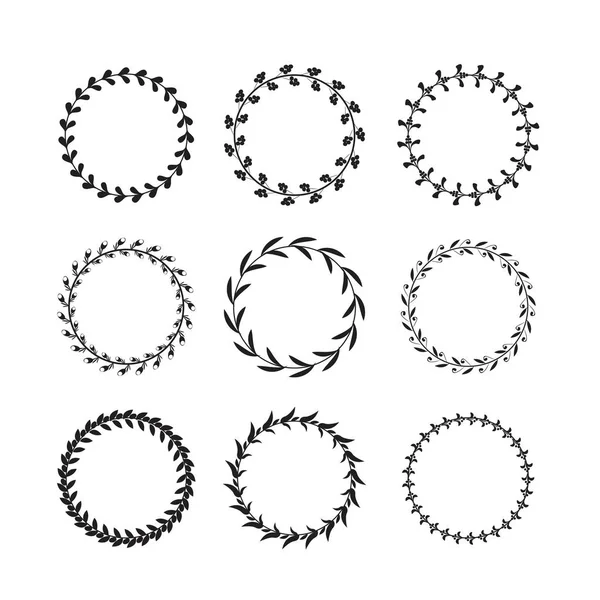 Inzameling van zwarte en witte cirkel laurier kransen voor gebruik als ontwerpelementen — Stockvector