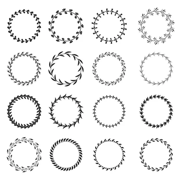 디자인 요소로 사용 하기 위한 흑백 원형 월계관 화 환 컬렉션 — 스톡 벡터