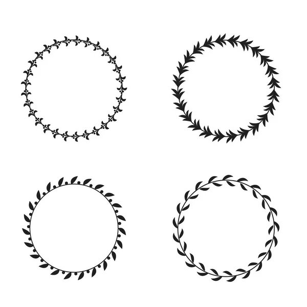 Colección de coronas de laurel circulares en blanco y negro para su uso como elementos de diseño — Vector de stock