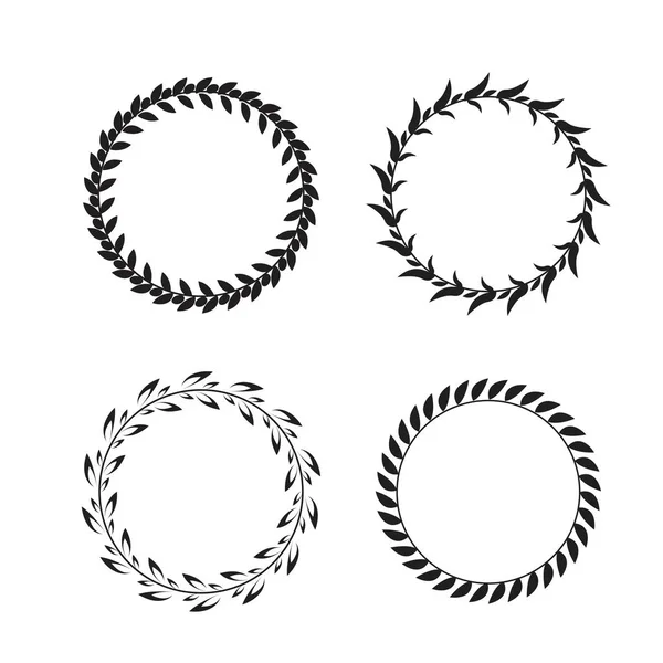 Colección de coronas de laurel circulares en blanco y negro para su uso como elementos de diseño — Vector de stock
