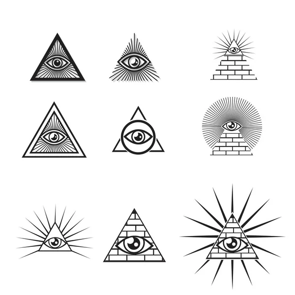 Symbol egyptských pyramid nastavený v plochém a spojnicový stylu Stock Ilustrace