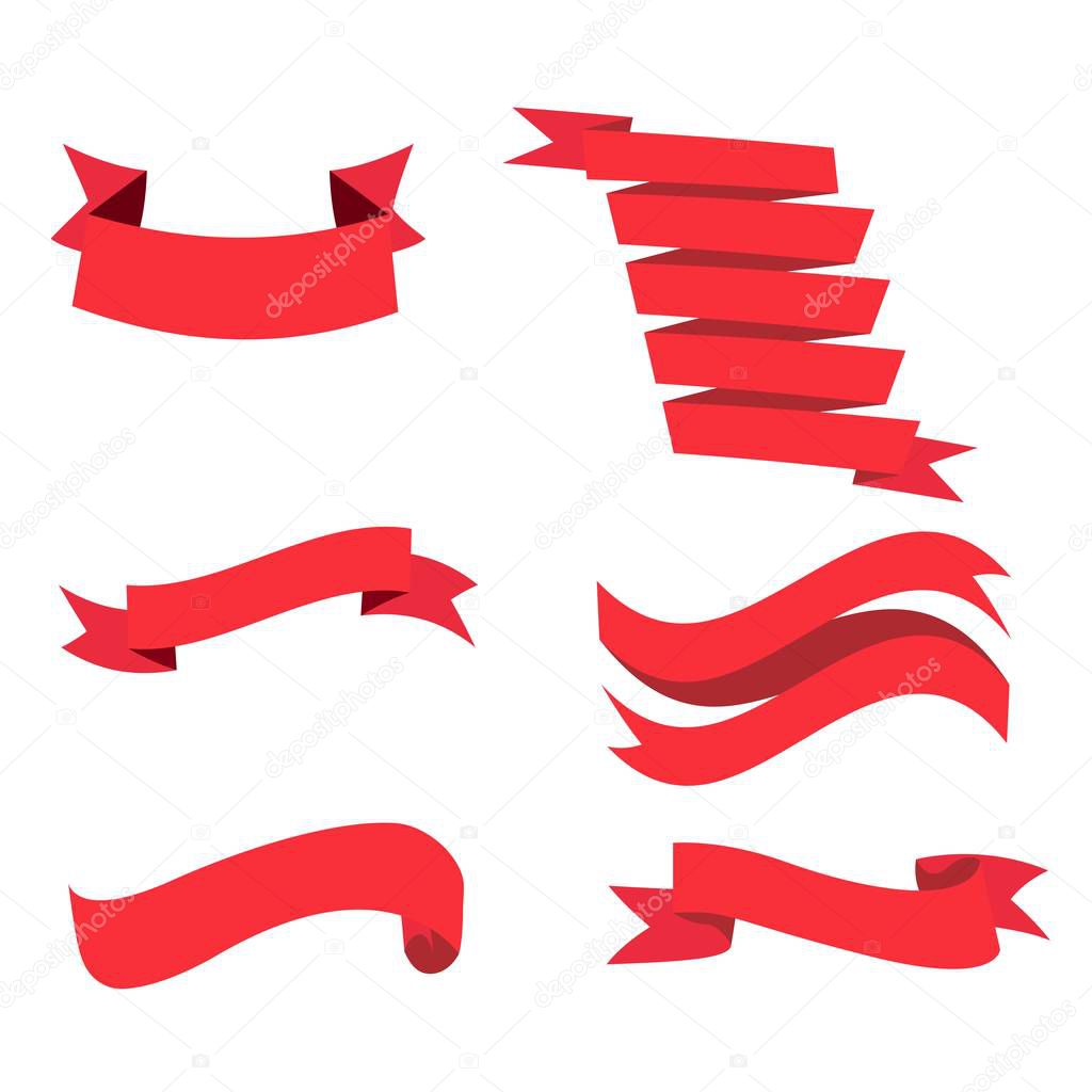 Red ribbons set. design elements isolated on white background. - Vector