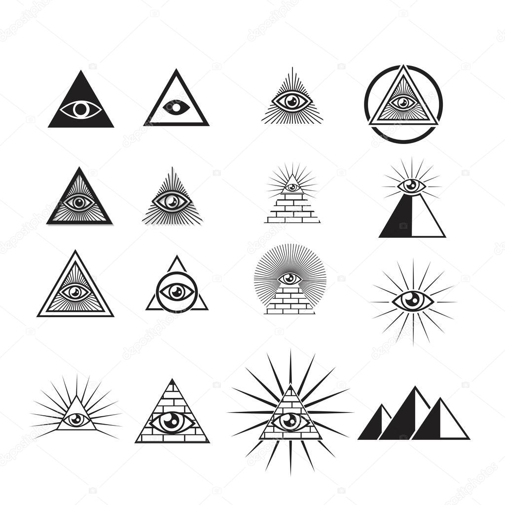 Egyptian pyramids icon set in flat and line style