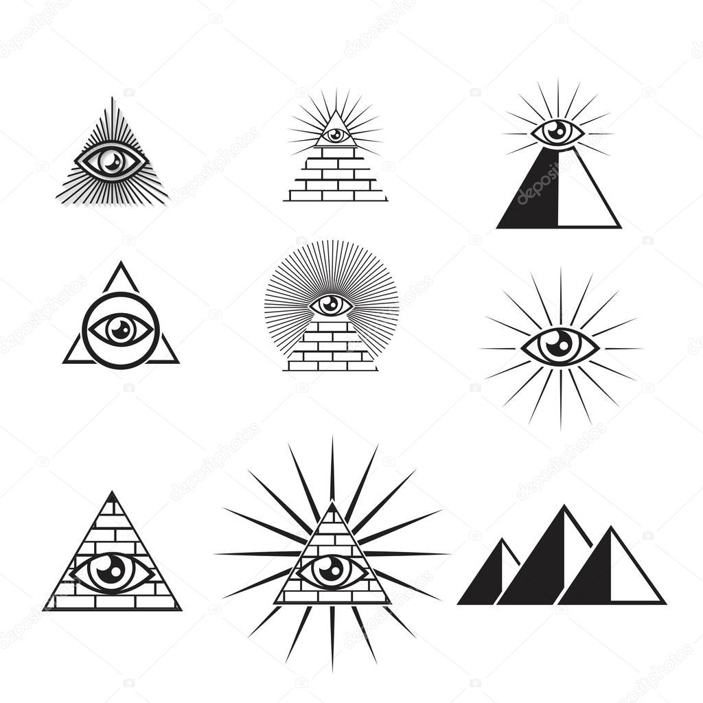 Egyptian pyramids icon set in flat and line style