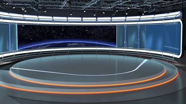 Virtual TV Studio News Set 35-3. 3d Rendering.Virtual set studio for chroma footage. wherever you want it, With a simple setup, a few square feet of space, and Virtual Set, you can transform any location into a spectacular virtual set.