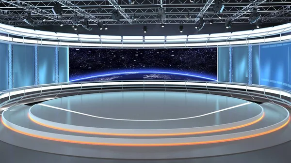 Virtual TV Studio News Set 35-2. 3d Rendering.Virtual set studio for chroma footage. wherever you want it, With a simple setup, a few square feet of space, and Virtual Set, you can transform any location into a spectacular virtual set.