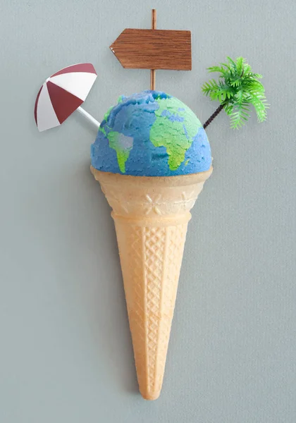Fagylalt Tölcsér Atlasz Térkép Nyaralás Tételek Beleértve Strand Post Napernyő — Stock Fotó