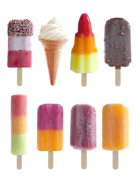 Uppsättning Popsicles Över Vit Bakgrund — Stockfoto