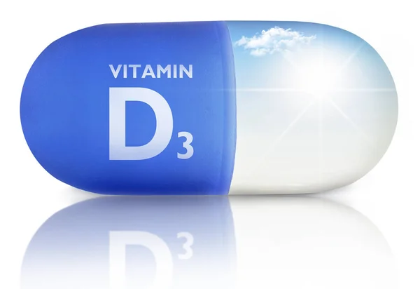 Egy Tabletta Vitamin Napfény Belül Közelről — Stock Fotó
