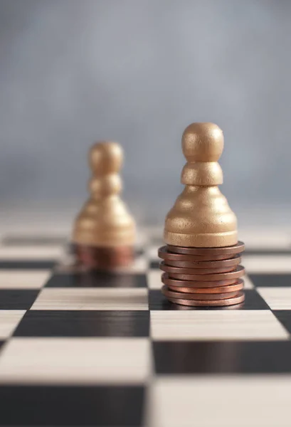 Two Chess Pawns Top Coins — Stock Photo, Image