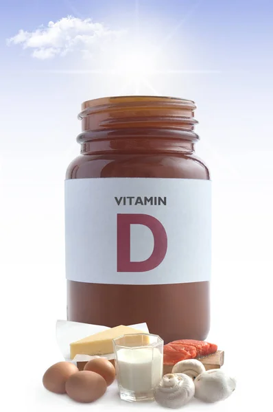 Sunshine pouring out of vitamin d jar over a white background — Stock Image Sunshine Pouring Out Vitamin Jar White Background Royalty Free Stock Images