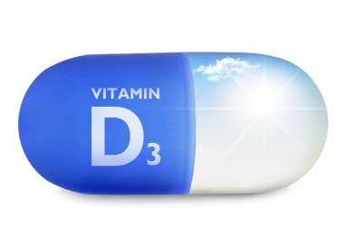 D vitamini güneş ışığı içinde ile vitamin hapı, yakın çekim 