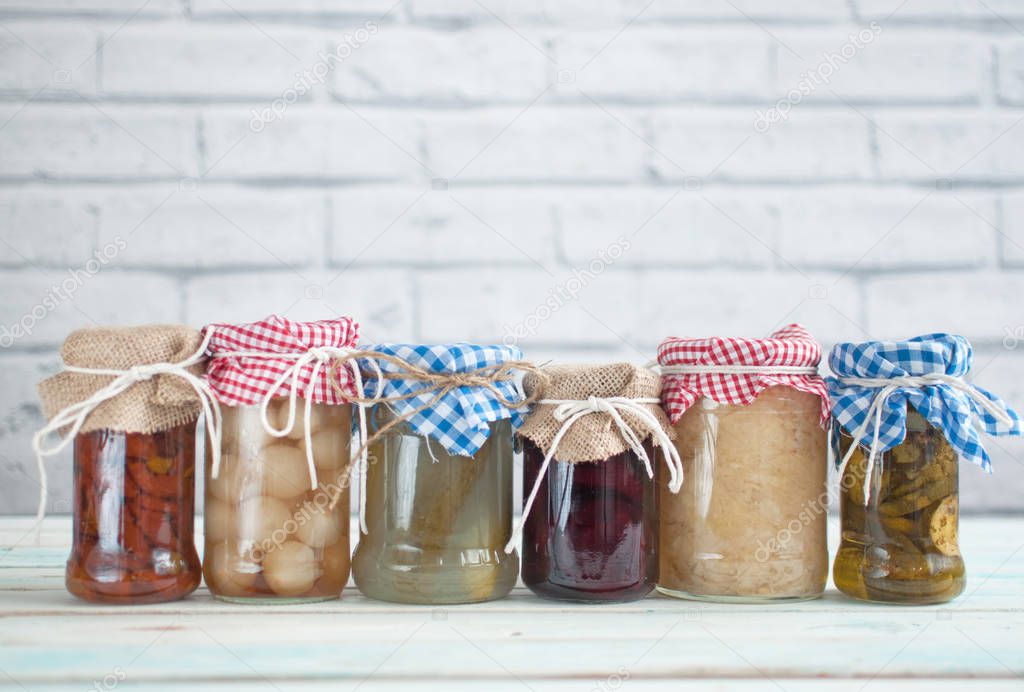 Jars with fermented food collection